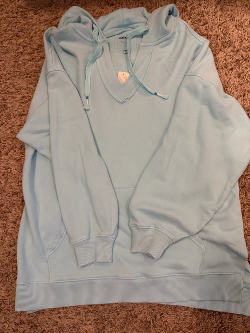 aerie Light Blue Hooded V-Neck Pullover